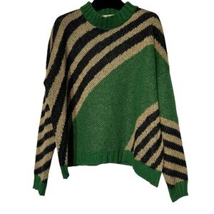 NICCOLAI | Women’s Mohair Blend Green + Tan Italian Fuzzy Sweater - Medium